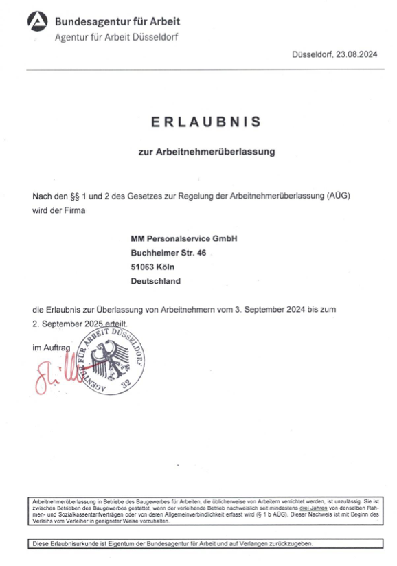 AU Erlaubnis MM Personal