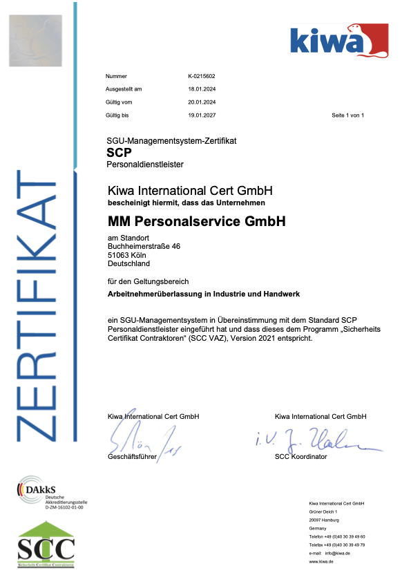 MM Personalservice Zertifikat SCP