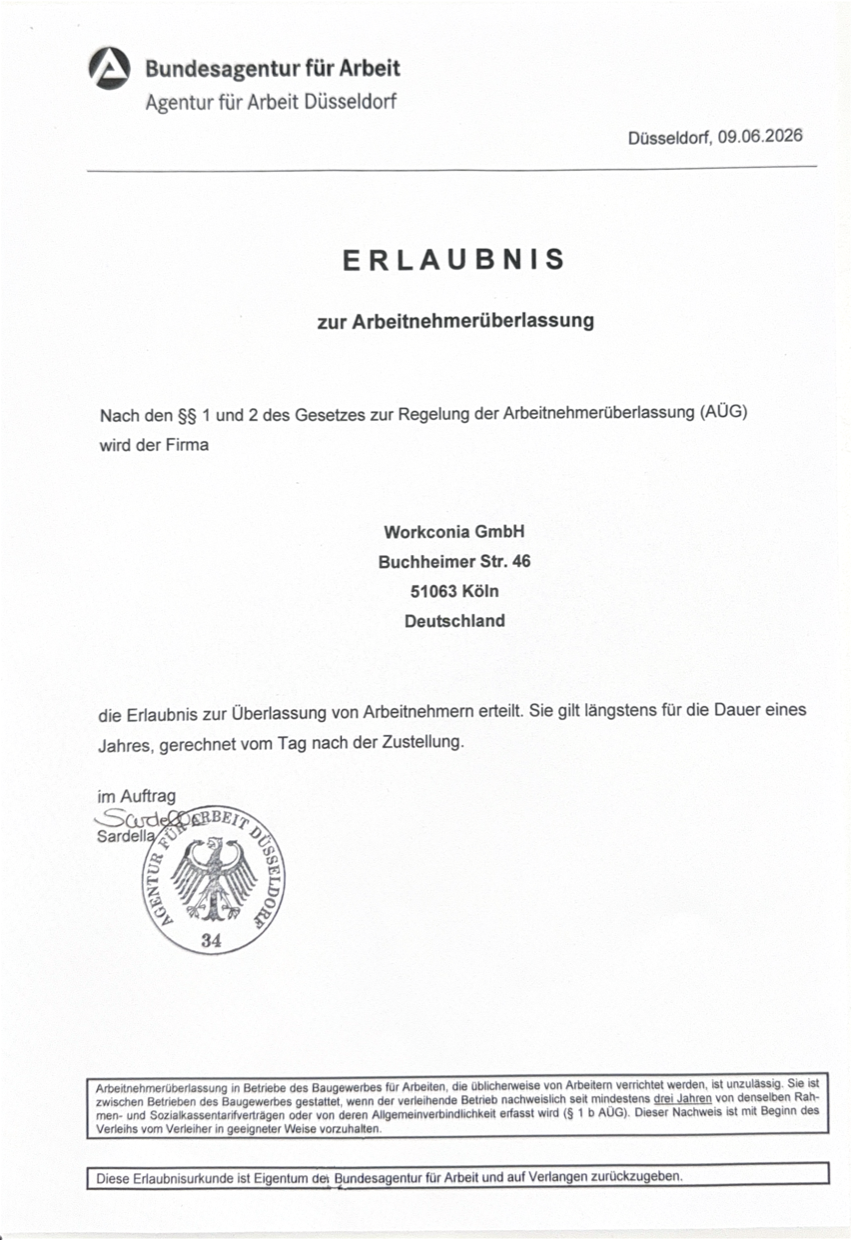 Erlaubnis zur Arbeitnehmerüberlassung